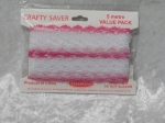 Feather Edge Eyelet Lace Pack of 5m Iridescent White/Hot Pink